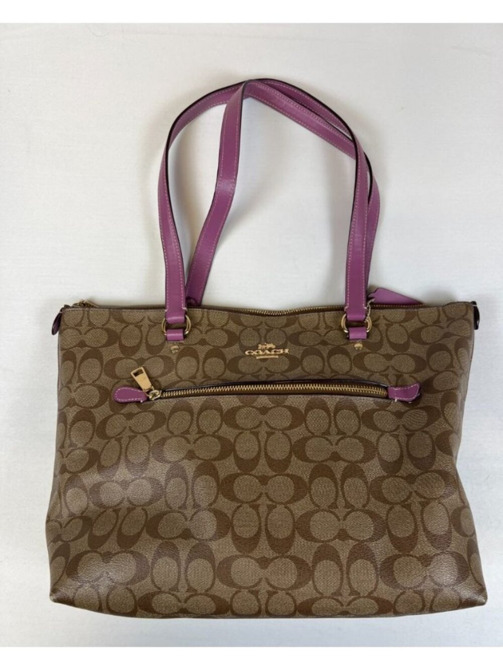 Coach Signature Gallery Tote Bag Brown Canvas Leather Trim Shoulder Handbag